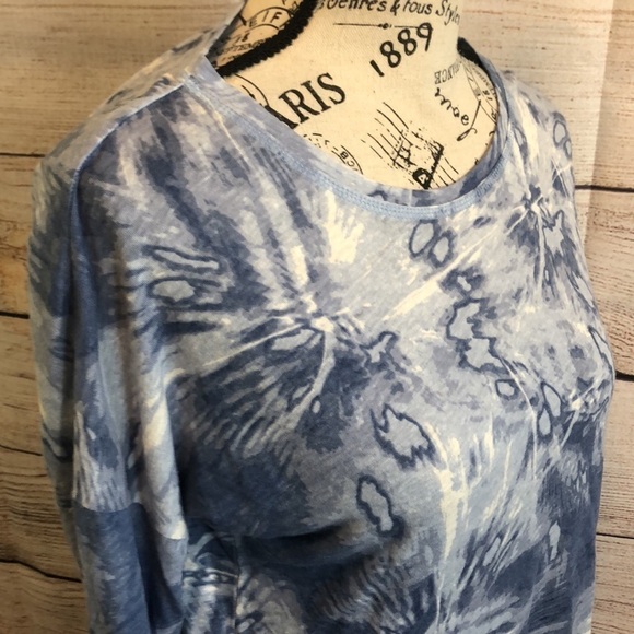 Elliott Lauren Batik Tie Dye Long Sleeve Tee Linen Size XS Blue - Picture 5 of 12
